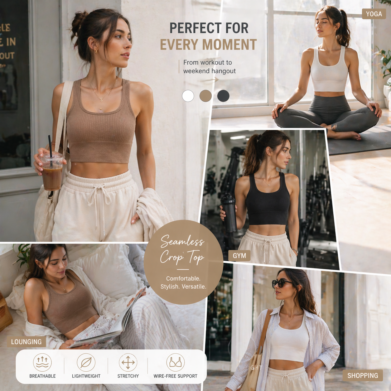 Women Seamless Ribbed Crop Top - T Shirt Bra Seamless reseña y precio