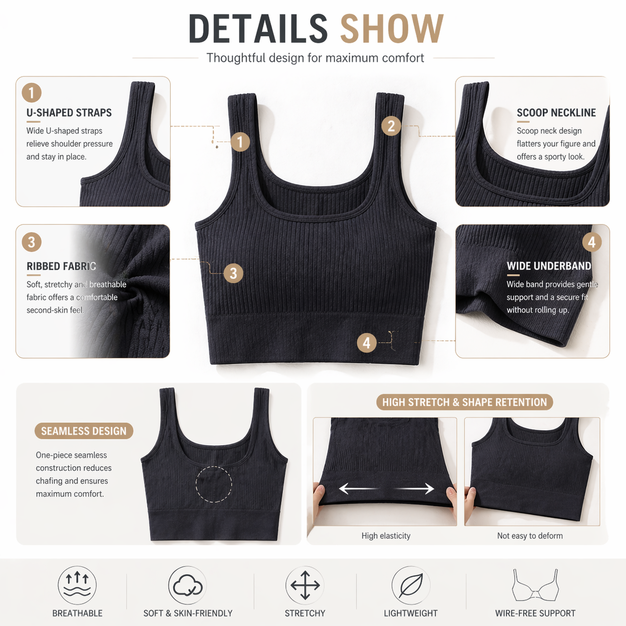 Women Seamless Ribbed Crop Top - T Shirt Bra Seamless reseña y precio
