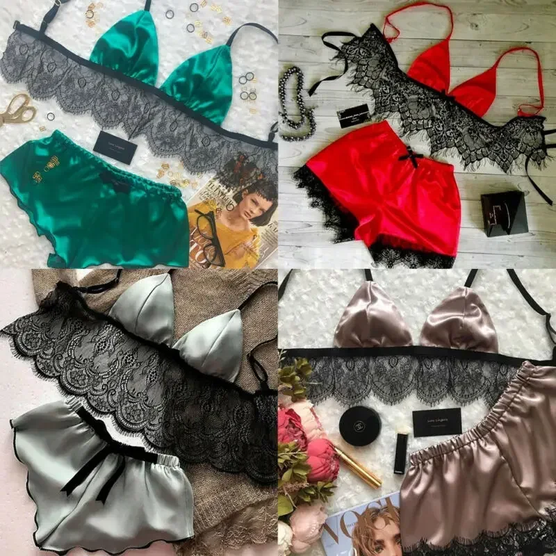 Women's Underwear Sexy Silk Sa - Lace Bralette Set reseña y precio