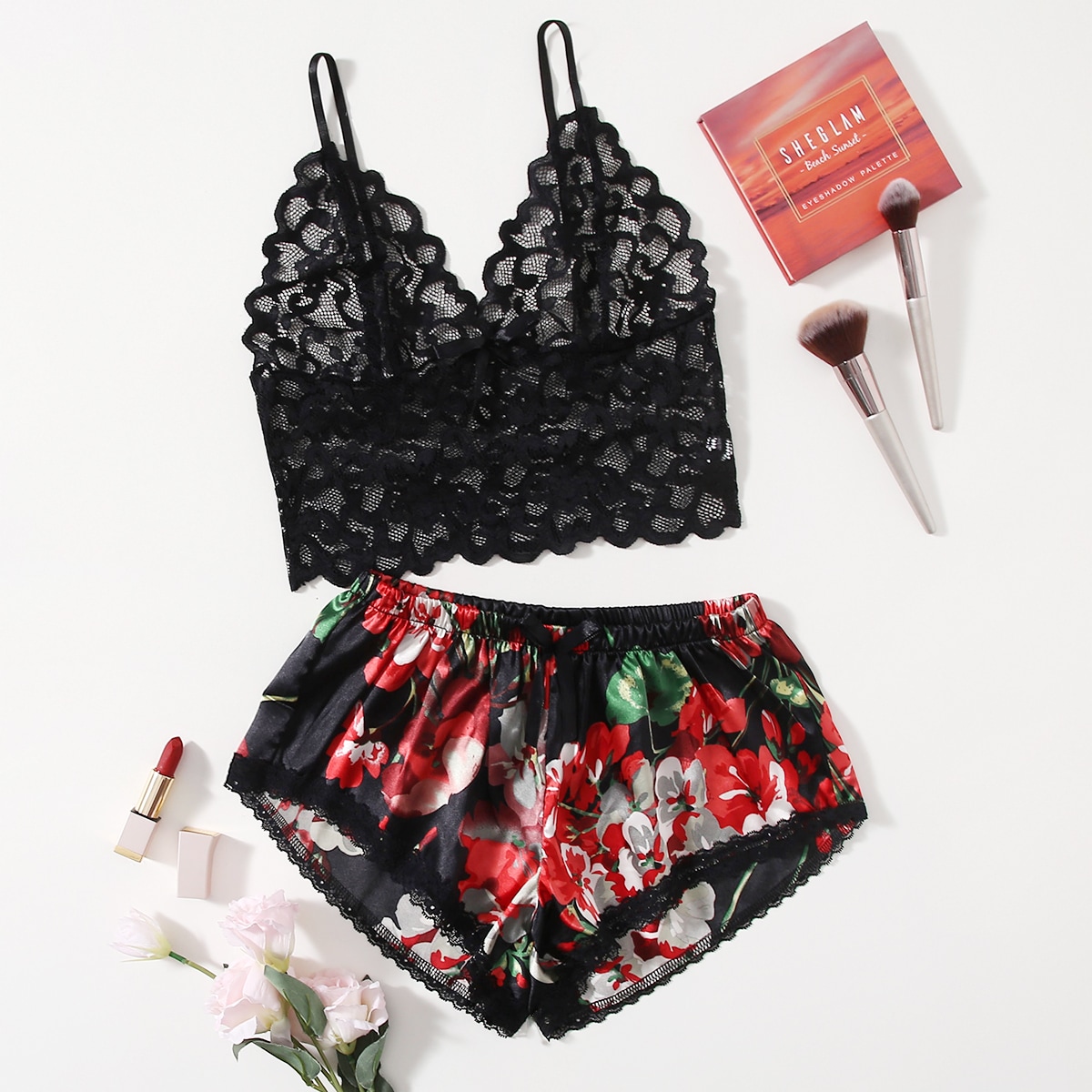 Floral Lace Pajama Set for Wom - Lace Bralette Set reseña y precio