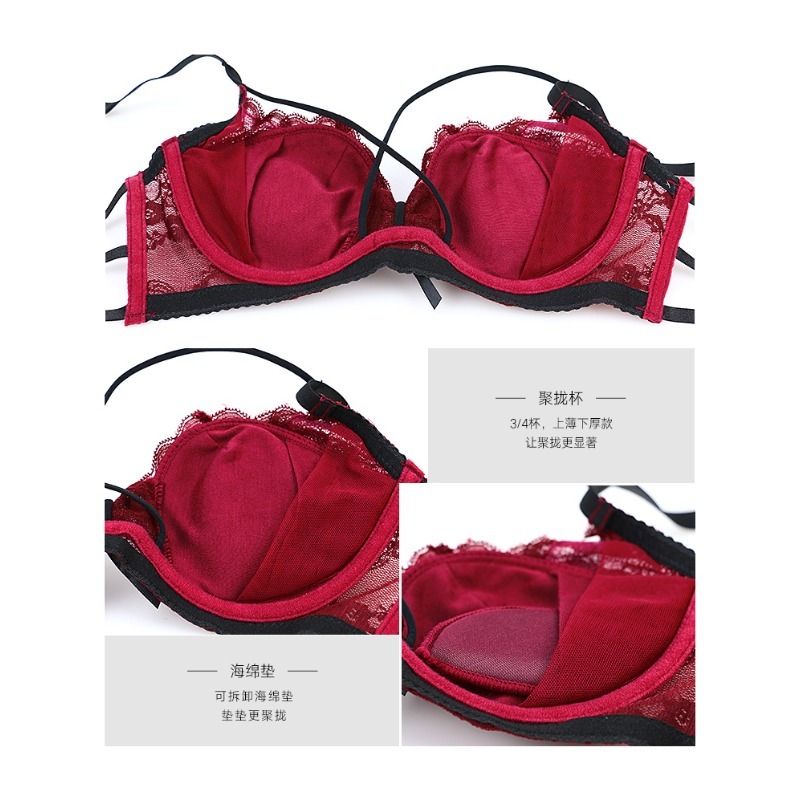 Elegant Lace Half Cup Bra Set, - Demi Bra Balconette reseña y precio