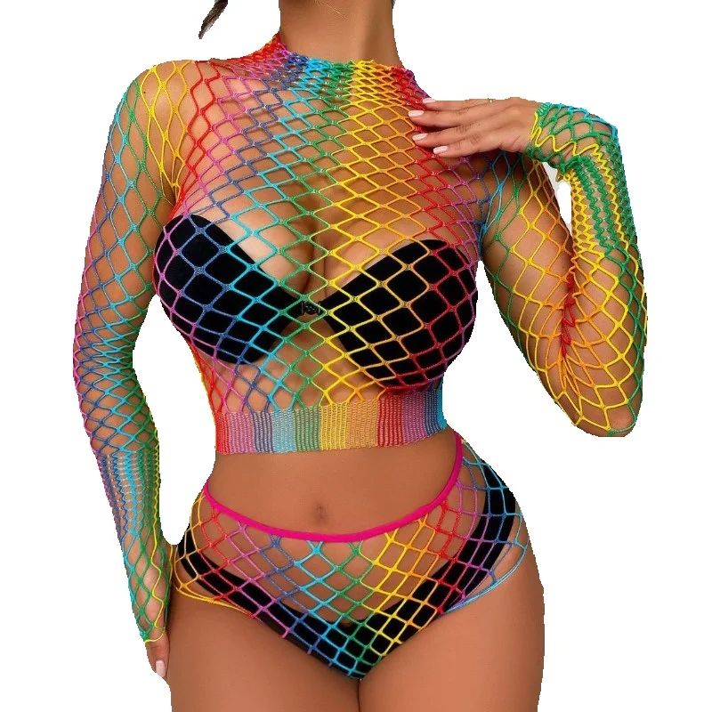 Sexy Rainbow Mesh Lingerie Set - Sheer Bra Lace reseña y precio