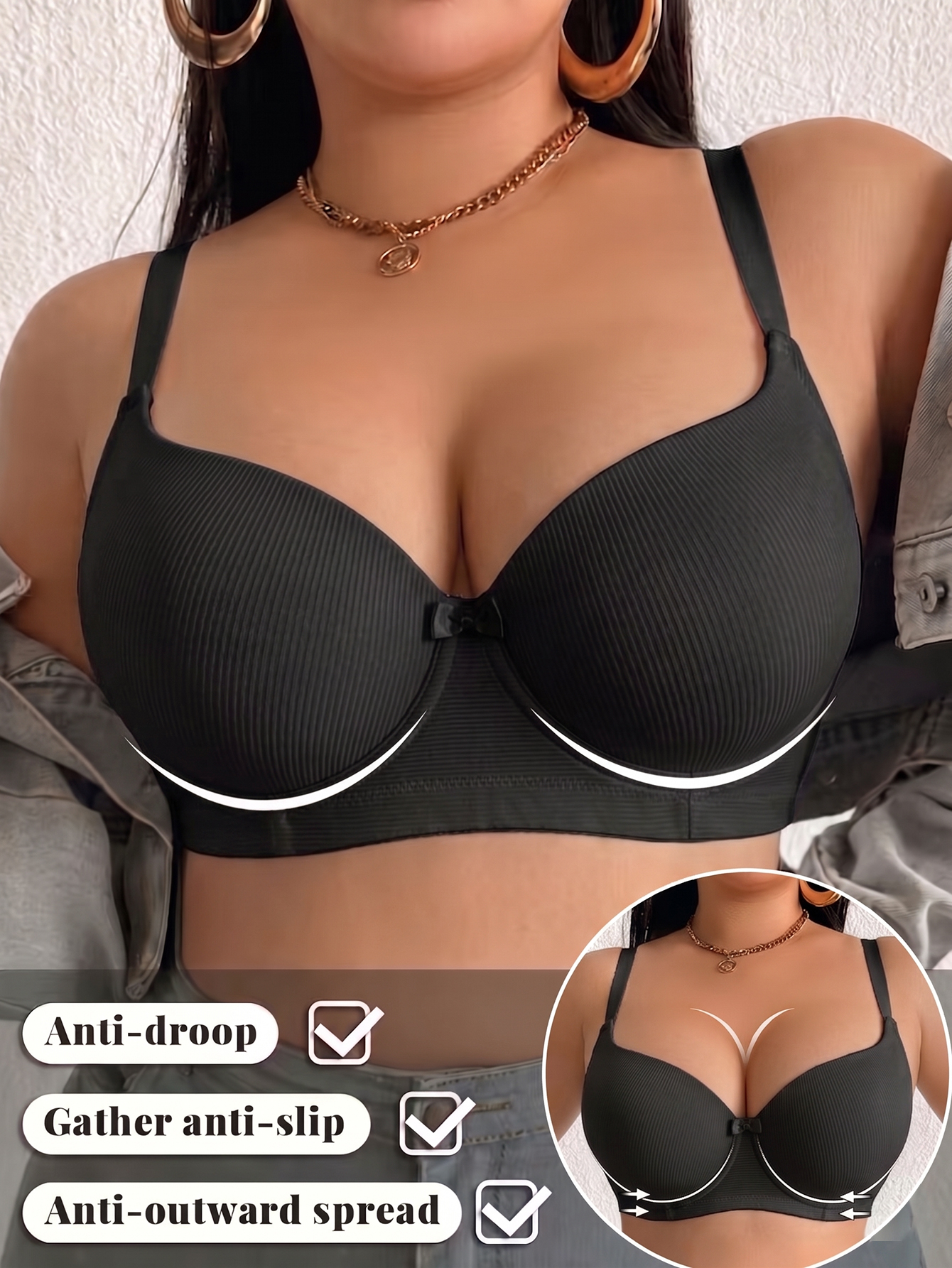 Plus Size Ribbed Women Bra Thi - Minimizer Bra Women reseña y precio