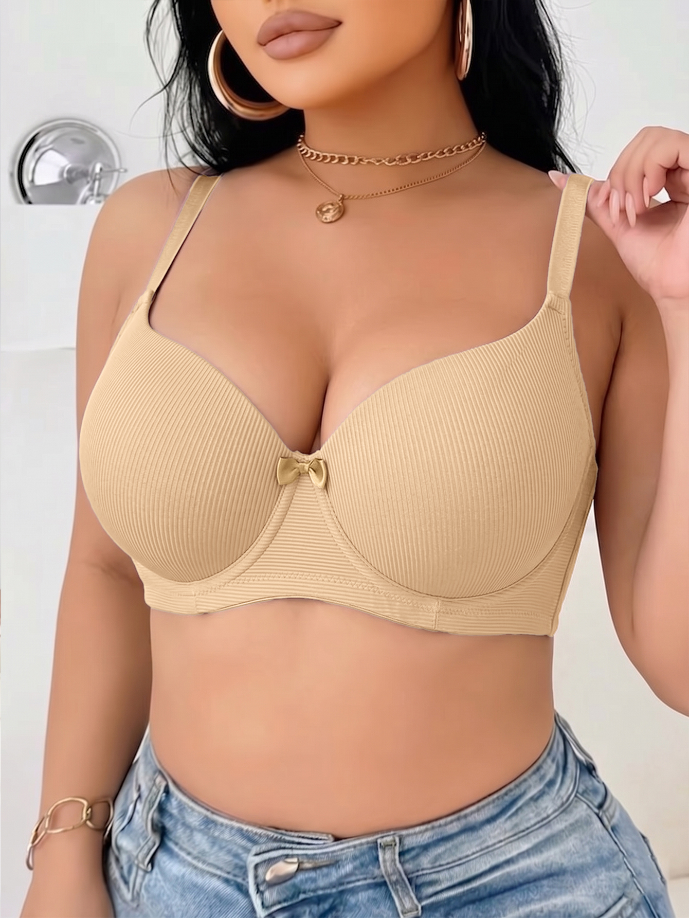 Plus Size Ribbed Women Bra Thi - Minimizer Bra Women reseña y precio